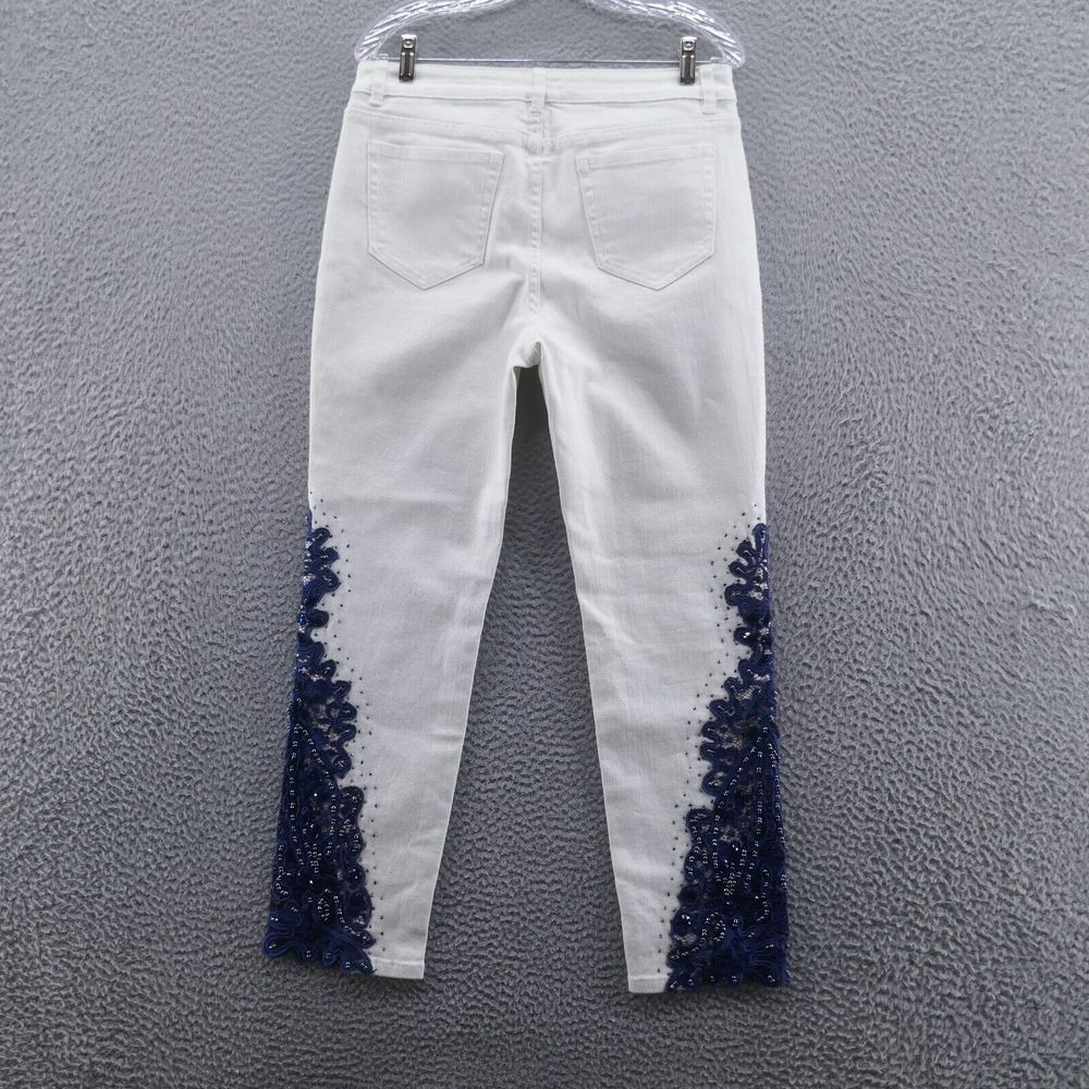 Soft Surroundings Parisa Beaded Lace‎ Ankle Jeans 8 White Blue Embellished - Picture 5 of 14